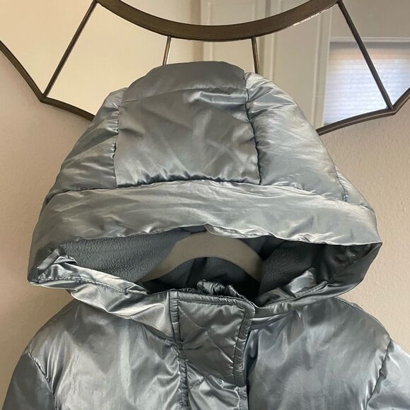Gap Kids Girls Light Blue Metallic Shiny Puffer Coat Size Small - Picture 6 of 10